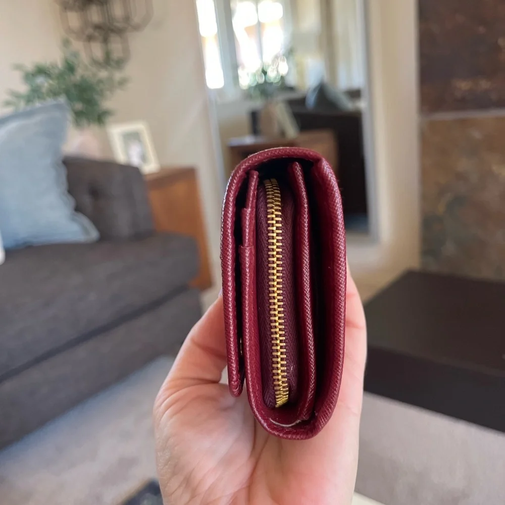 Prada Large Saffiano Leather Wallet Burgundy Like New Authentic